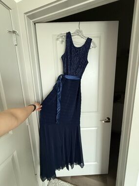 MSK Navy Lace Bodice Maxi Dress with Satin Waist Sash